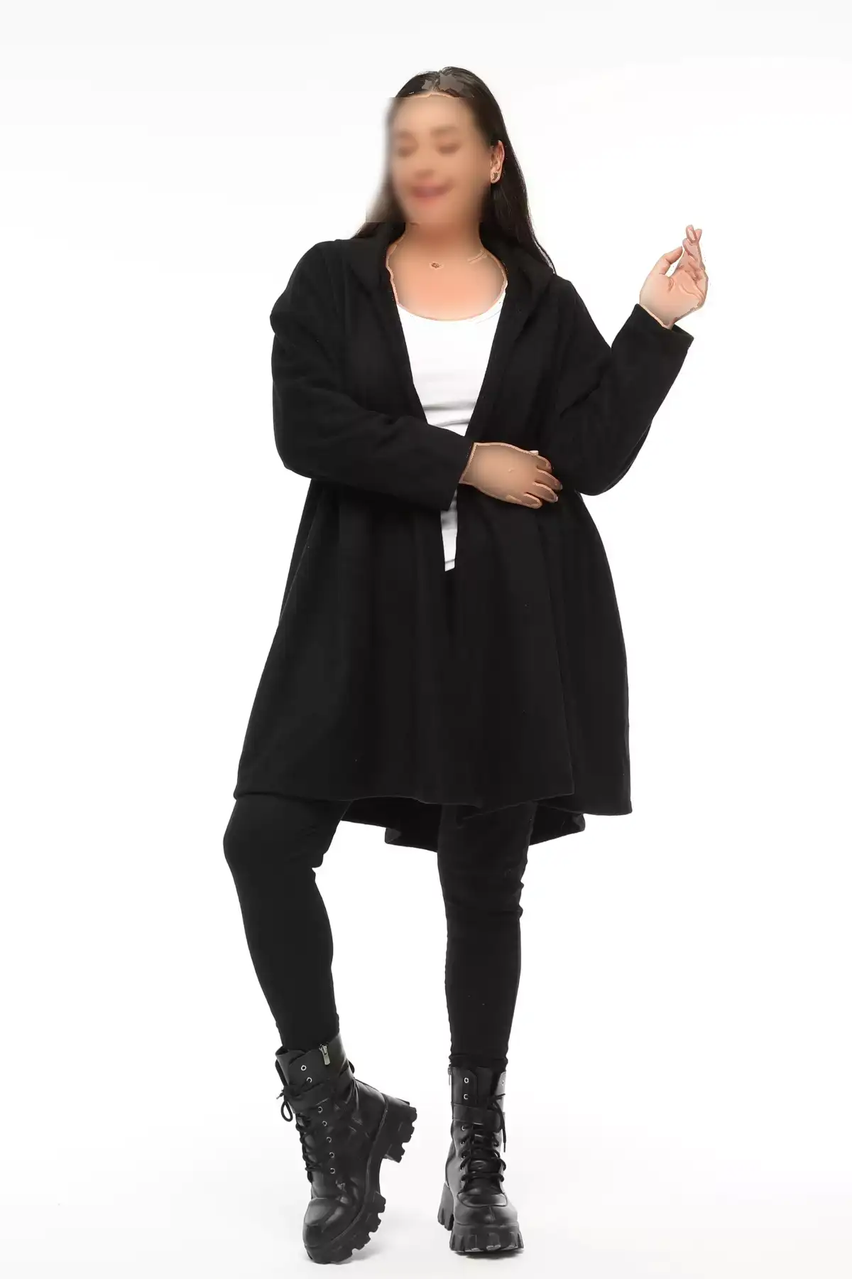 کاپشن پشمی کلاهدار سایز بزرگ برند Curvy Trend - 767146770