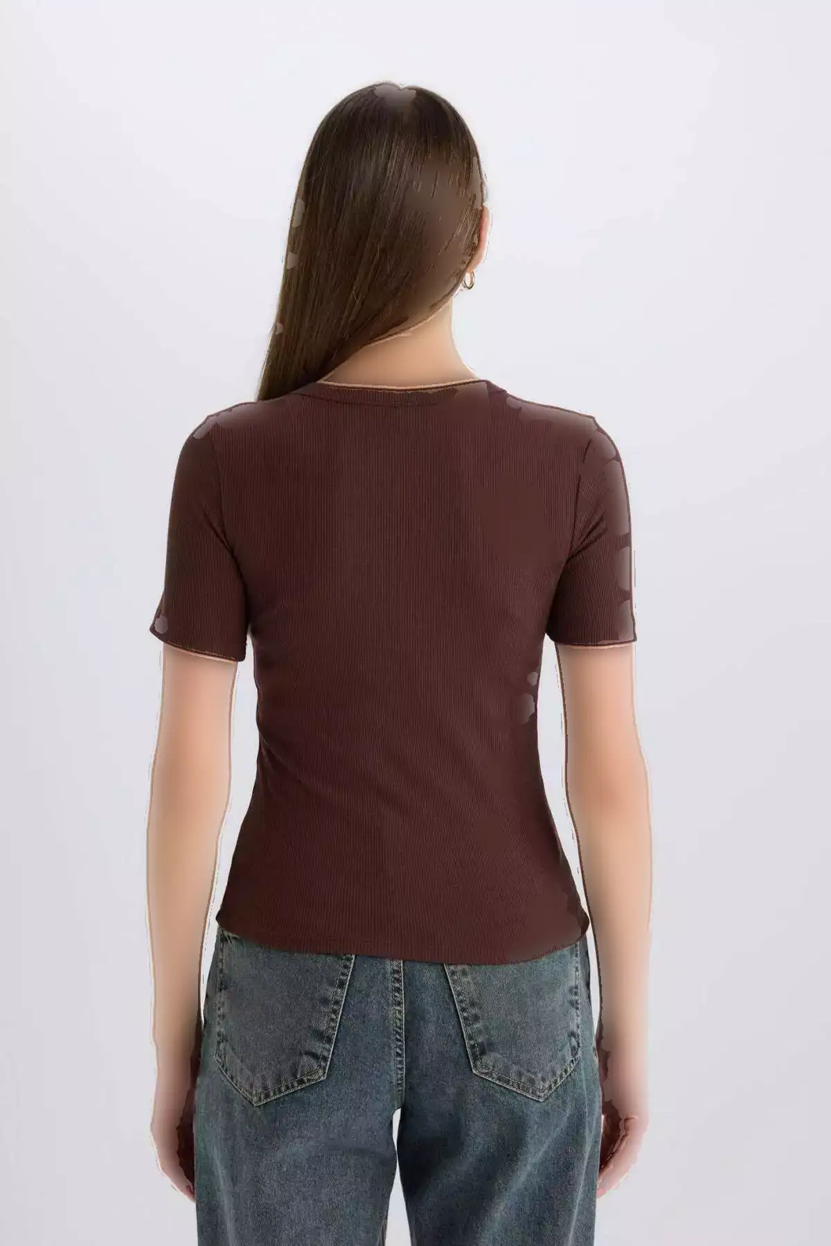 تیشرت کوتاه آستیندار ساده با یقه گرد و برش باریک کد C0097AX25SP برند Defacto - 890880438