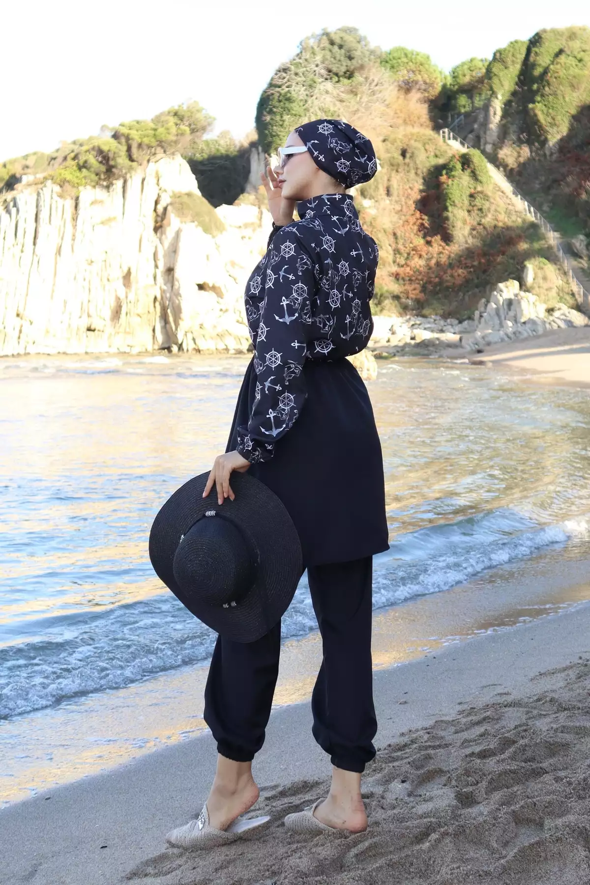 ماهیگیر سهتکه با طرح چپا و کمربند قابل تنظیم با رنگ سیاه و سفید برند new ats - 875877427