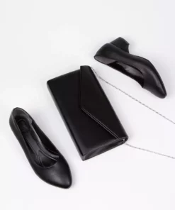 ست کیف و کفش زنانه با کفش پاشنه کوتاه مشکی چرم برند MFT AYAKKABI - 353662642