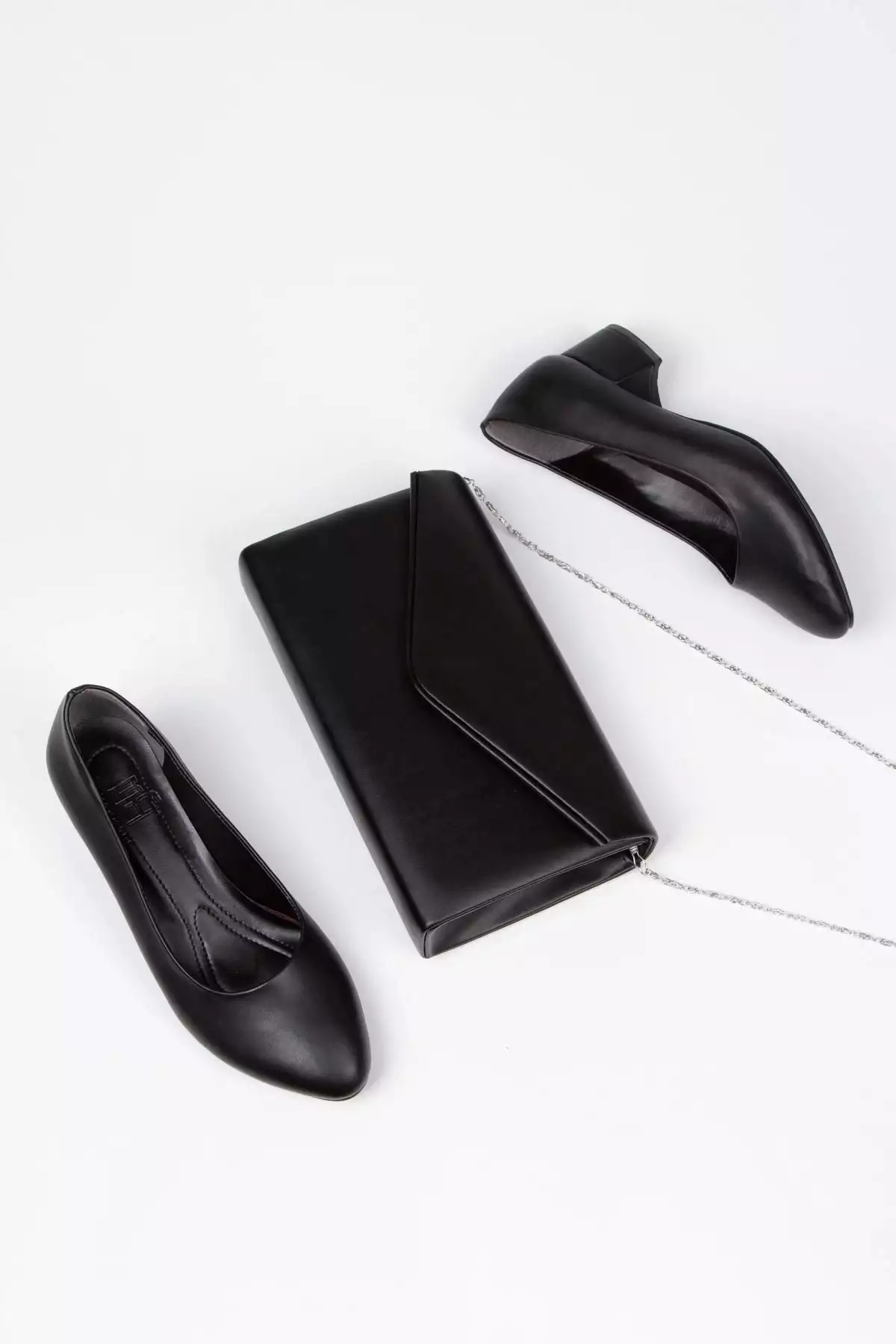 ست کیف و کفش زنانه با کفش پاشنه کوتاه مشکی چرم برند MFT AYAKKABI - 353662642