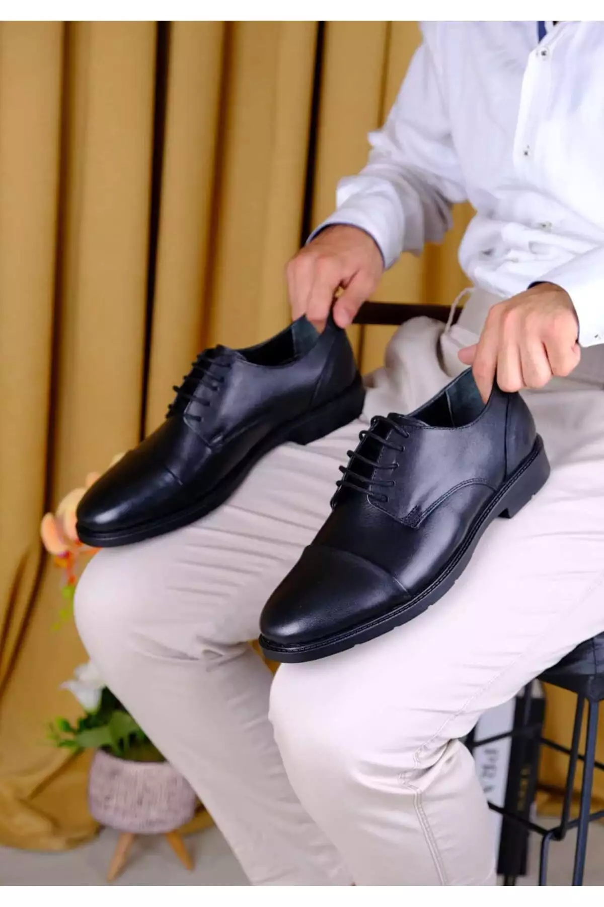 کفش کلاسیک چرم طبیعی با بند برند shot night - 855417956