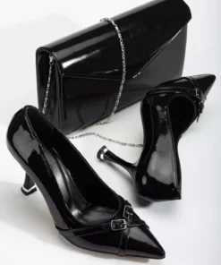 ست کفش و کیف زنانه مشکی براق برند MFT AYAKKABI - 872480830