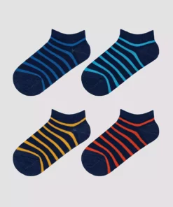 پوشاک بچهگانه: جوراب پاتیک ۴ عددی طرح خطوط تیره رنگ لاجوردی برای پسران برند Penti - 802531630