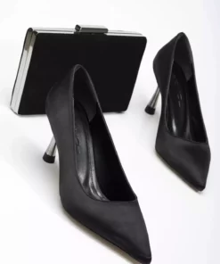 ست کفش پاشنه بلند و کیف آستره مشکی برند Satenora - 990048070