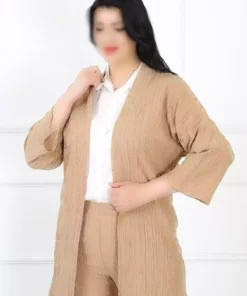 کاپشن بزرگ زنانه با پارچه مخملی رنگ بژ برند By Alba Collection - 739230331