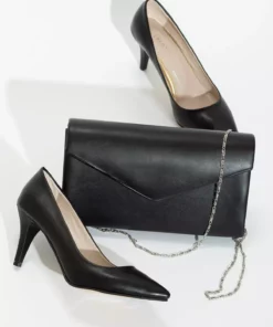 ست کیف و کفش زنانه با پاشنه 7 سانتی‌متری استیلتو، چرم مشکی برند GULT - 269561012