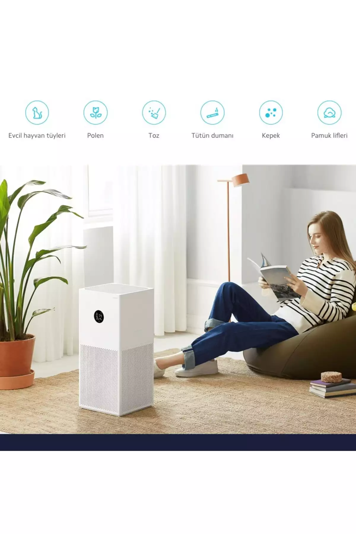 پاککننده هوای هوشمند ضد آلرژی با قابلیت پوشش 48 متر مربع، شکارچی ویروس و گرده، با اتصال Wi-Fi و کنترل صوتی، با لامپ هدایتی. برند Xiaomi - 835594180