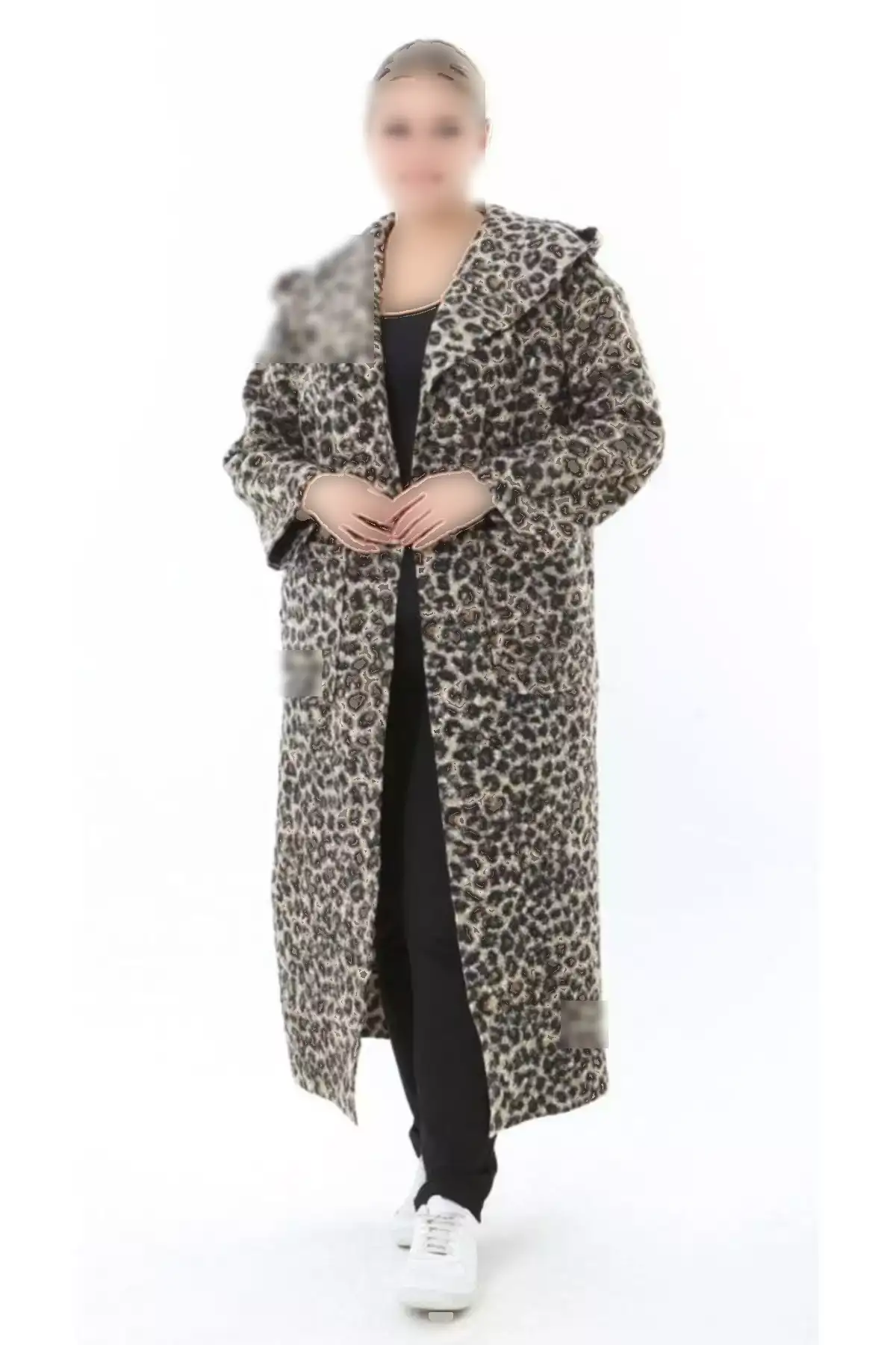 کاپشن زنانه بزرگ سایز با کلاه و یقه گرد، طرح دکمهدار و بافت دار 25055 برند Butik Nilyam - 1044837340