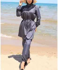 ماهی بلند با زیپ و کشدار برای پوشش اسلامی، همراه با کیف هدیه 9002-03 رنگ آنتراسیت برند sefamerve - 893320376