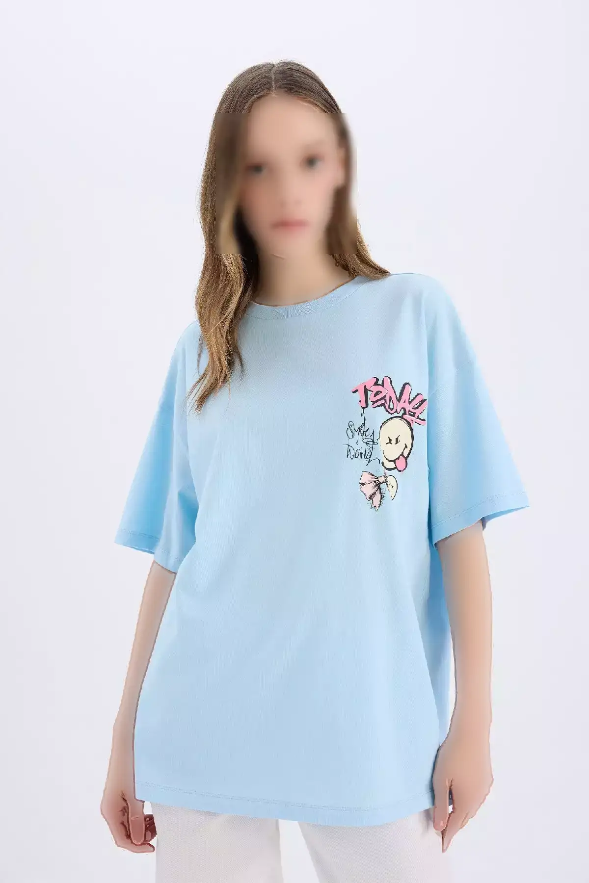 تیشرت کوتاه آستین با یقه گرد و طرح چاپی بر روی پشت - مدل کول اسمایل وورد، طراحی بزرگ و گشاد - کد D9122ax25sm برند Defacto - 921525133