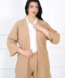 کاپشن بزرگ زنانه با پارچه مخملی رنگ بژ برند By Alba Collection - 739230331