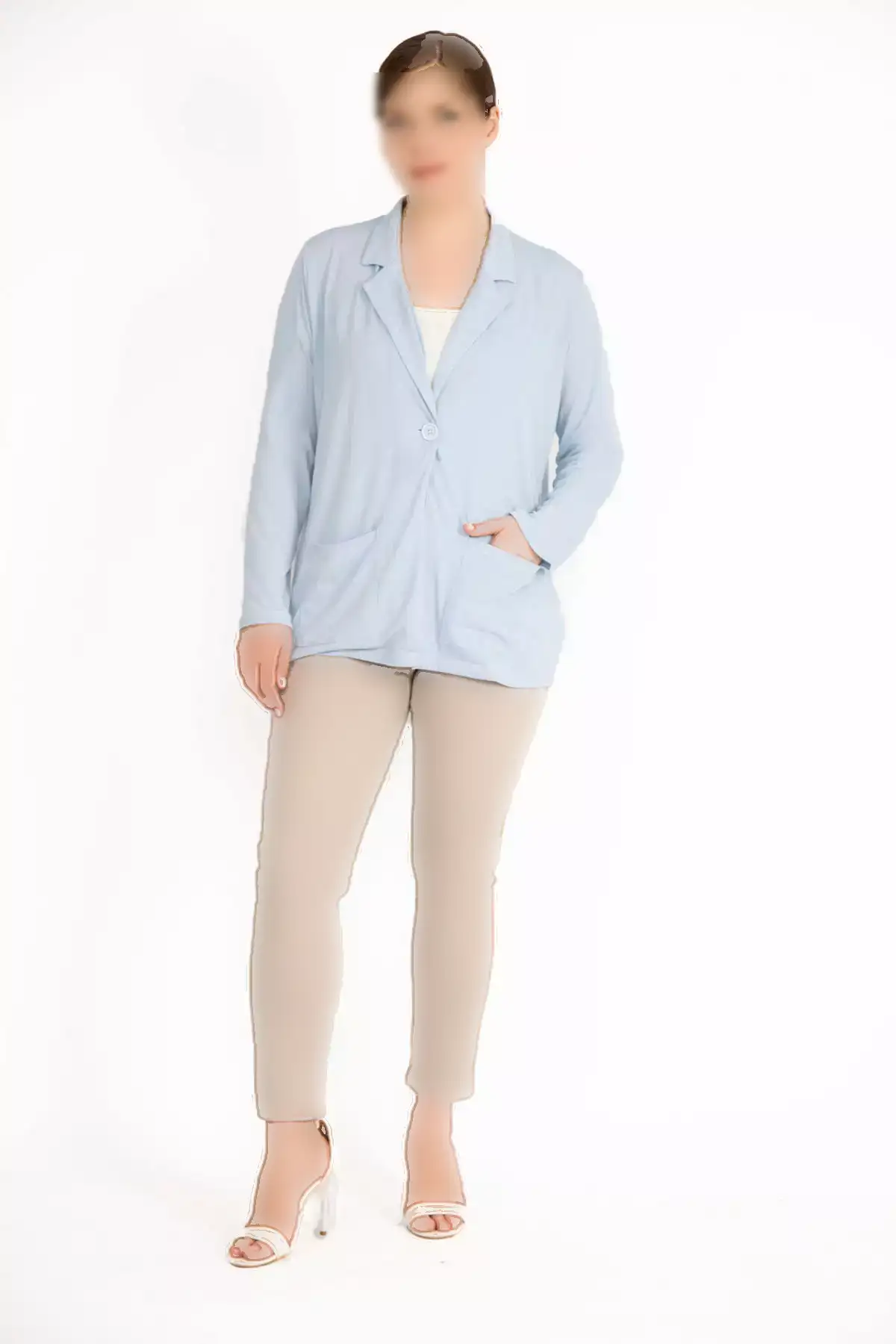 کت بزرگ زنانه با یک دکمه و بدون آستر و دارای جیب برند Şans - 835282522