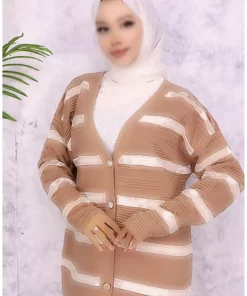 کاردیگان بافتنی راه‌راه فیتیله‌ای 3090-01 بژ برند sefamerve - 920775037