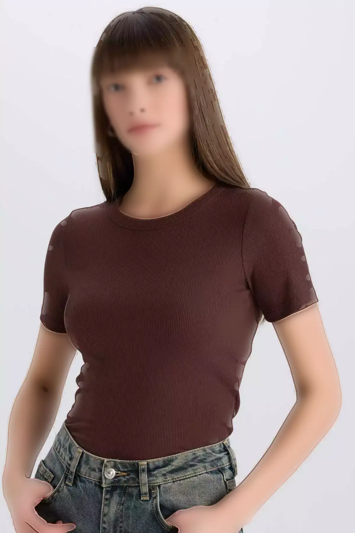 تیشرت کوتاه آستیندار ساده با یقه گرد و برش باریک کد C0097AX25SP برند Defacto - 890880438