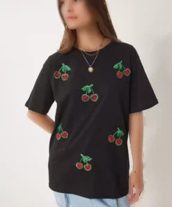 تی‌شرت بافتنی مشکی زنانه با جزئیات مروارید BW00002 برند Happiness İstanbul - 929562120