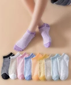 پک اقتصادی ۱۰ عددی جوراب کتانی خط‌دار رنگی مردانه و زنانه کوتاه برند Sky Socks - 824646130