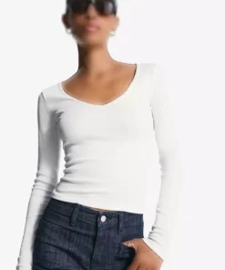 تیشرت آستین بلند یقه V برند Bershka - 967955235