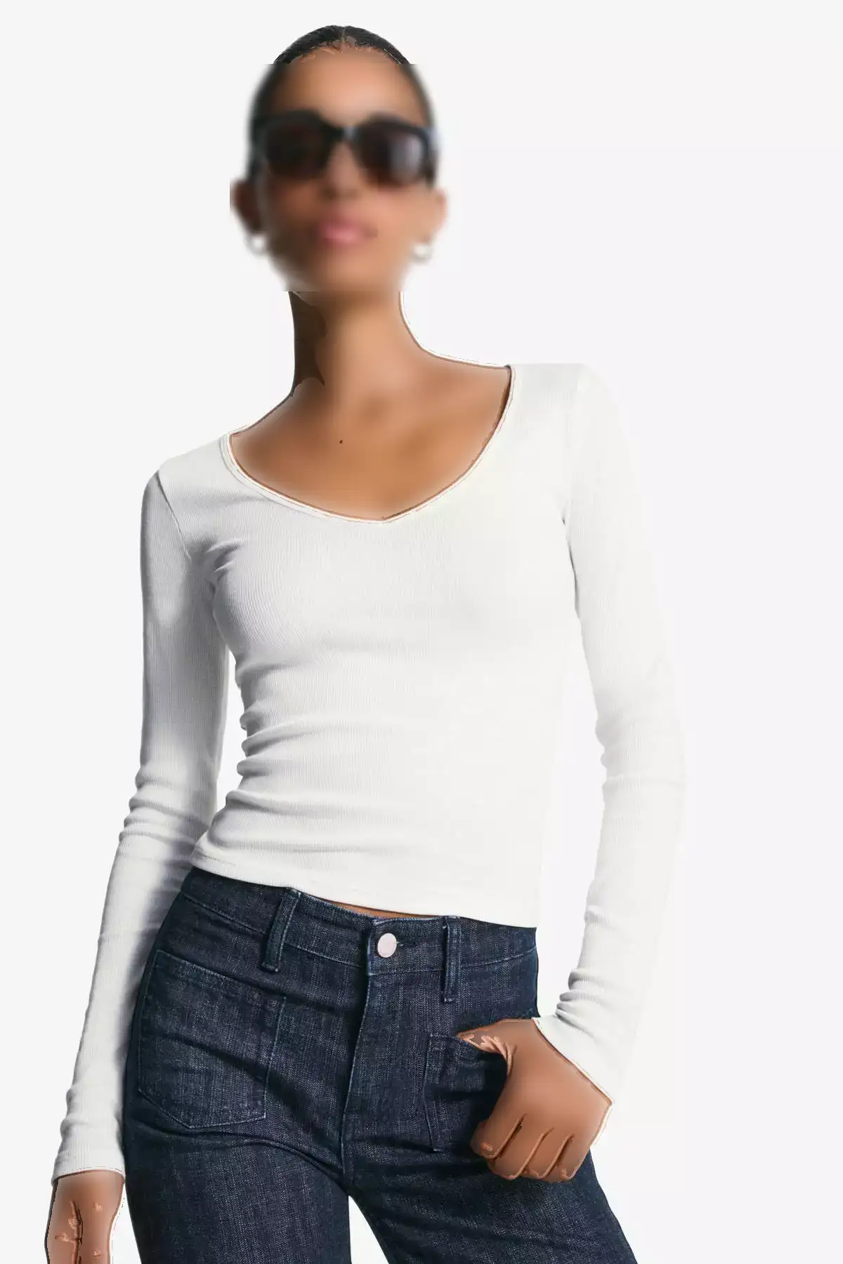 تیشرت آستین بلند یقه V برند Bershka - 967955235