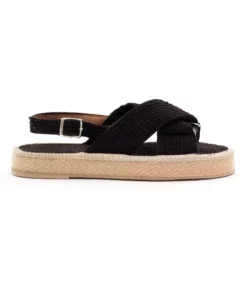 ساندال بافتنی حصیری زنانه با بند کراس مشکی و بند دور مچ برند Tonny Black - 822494247