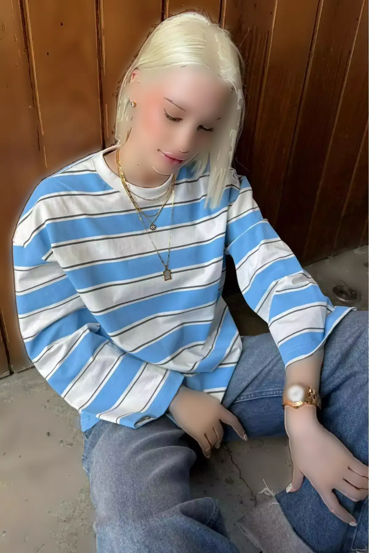 تیشرت آستین بلند راهراه یقه گرد با 100% پنبه مدل MG2362 برند Madmext - 991429025