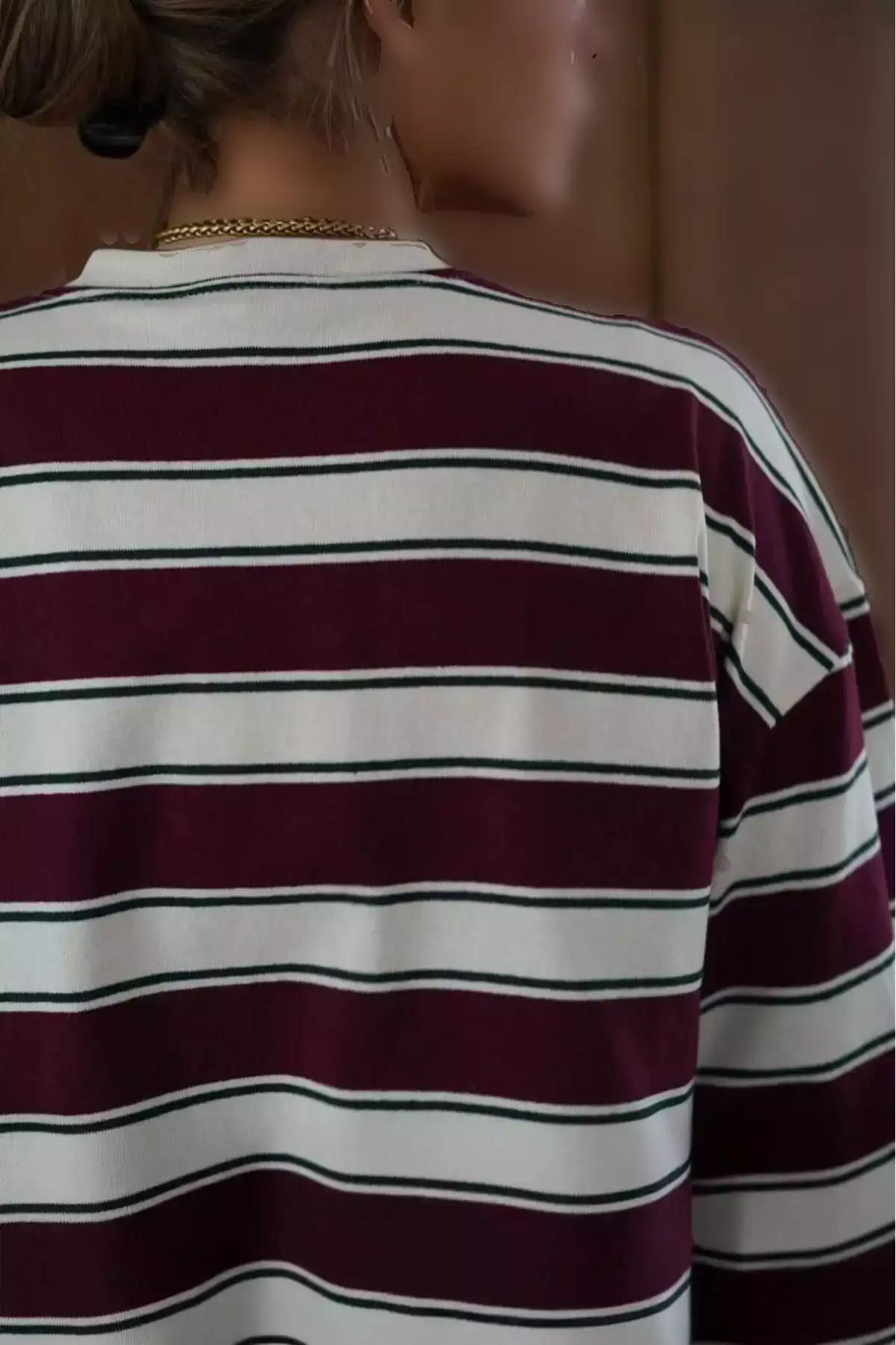 تیشرت راهراه یقه گرد صد در صد پنبهای Bordo با آستینهای بلند MG2362 برند Madmext - 925970848