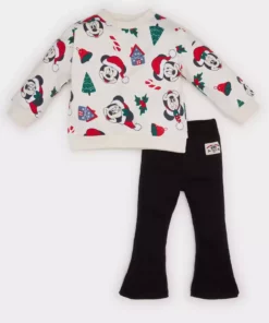 ست ۲ تکه با تم سال نو برای دختر بچه، سویشرت میکی و مینی دیزنی با شلوار پاچه گشاد برند Defacto - 873595459