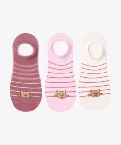 3 جفت جوراب اسنیکر طرح گربه‌ای راه‌راه پنبه‌ای برند Penti - 968221201