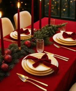 میز پوش قرمز رنگ با بافت مخملی برند FAVOLLİ - 364468234