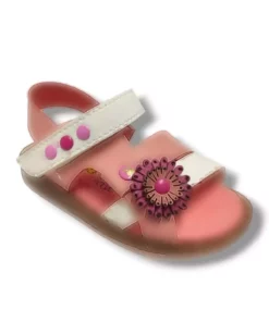سندل دخترانه شirinbebe مدل 1694-20 با طرح گلهای جانبی و بند چسبی، رنگ صورتی و سفید، سایز 21-25 برند ŞİRİNGENÇ - 949724914