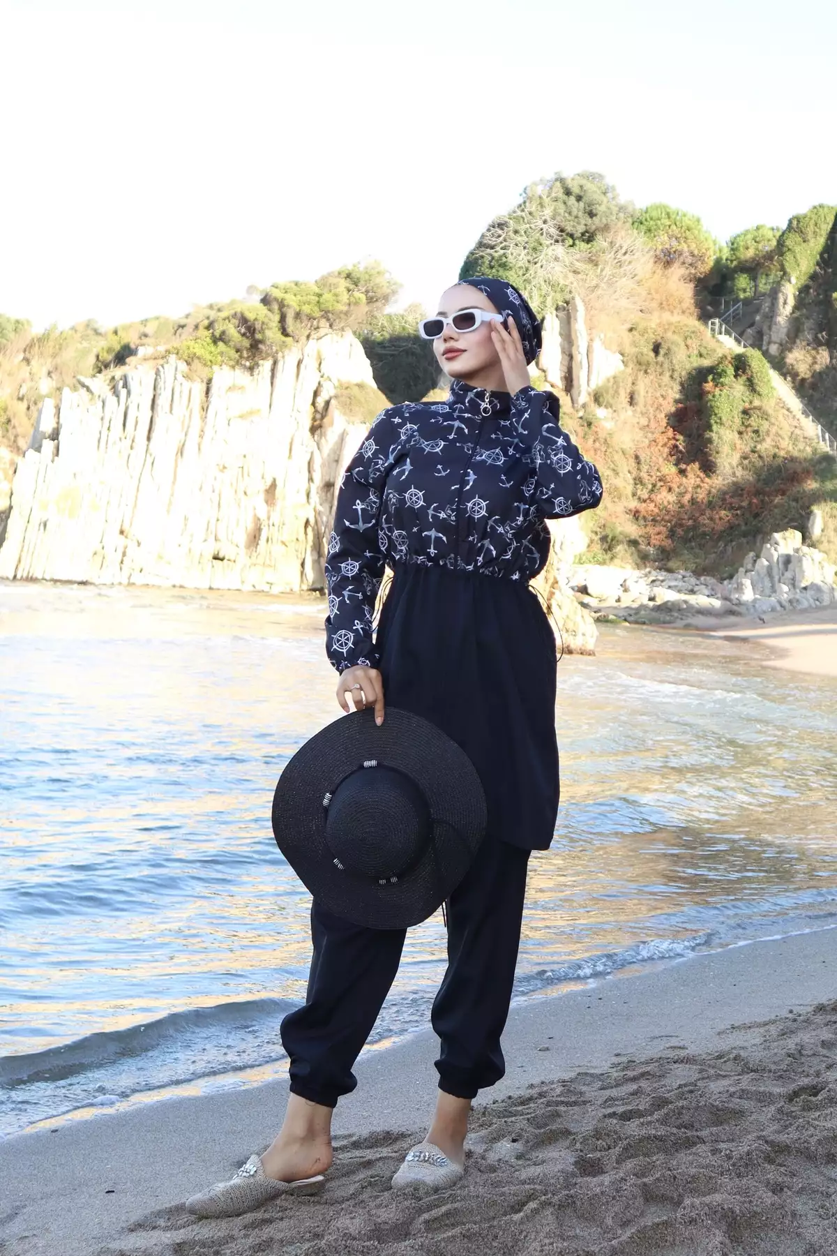 ماهیگیر سهتکه با طرح چپا و کمربند قابل تنظیم با رنگ سیاه و سفید برند new ats - 875877427