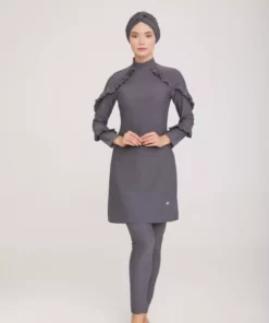 ماهی‌گیر طراحی شده با پارچه لیکرا، مایو کامل پوشش اسلامی مدل میرینا 4104 رنگ آنتراسیت برند Remsa Mayo - 735379736