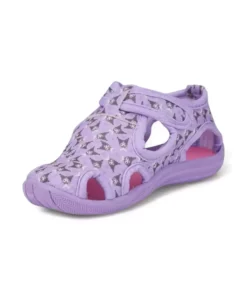 صندل کودکانه روزمره یکنواخت بنفش با کفی انعطاف‌پذیر و ضد لغزش، با بند چسبی برای فصل تابستان، مناسب برای دریا و مهدکودک مدل 141 برند Nstil - 1019669476