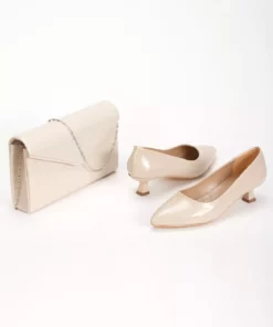 ست پاشنه‌بلند زنانه و کیف چرم قهوه‌ای روشن برند GULT - 901575710