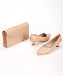 ست کیف و کفش پاشنه بلند زنانه به رنگ مستحکم پوست برند GULT - 901572390