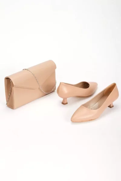 ست کیف و کفش پاشنه بلند زنانه به رنگ مستحکم پوست برند GULT - 901572390