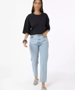 تی‌شرت زنانه آستین افتاده با یقه بیسیک - آنترسیت - رفکا برند Refka - 942587028