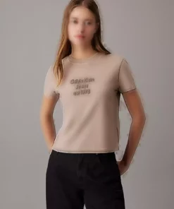 تیشرت کوتاه آستیندار زنانه طوسی برند Calvin Klein - 892793886