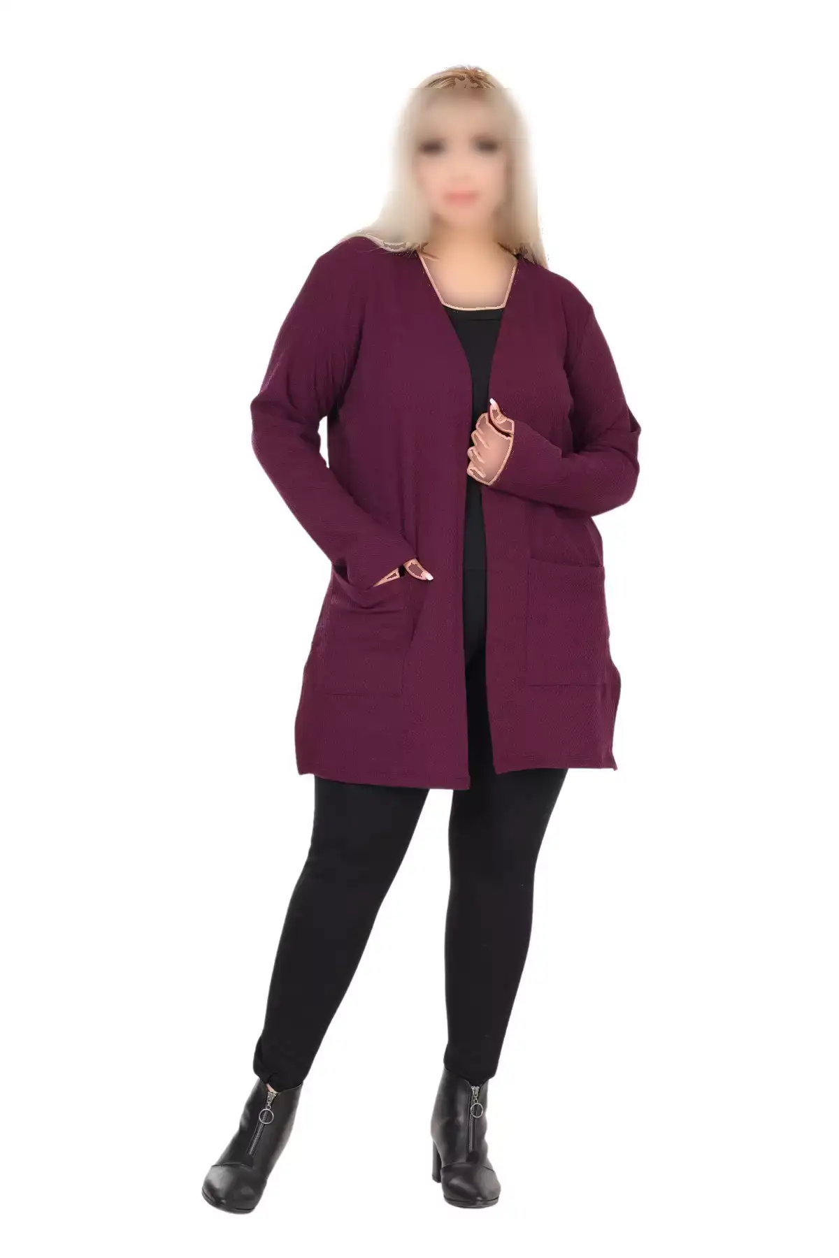 ژاکت یقهدار کوتاه با جلوی باز بزرگپوش رنگ بنفش برای بانوان برند MELSAY - 869611017