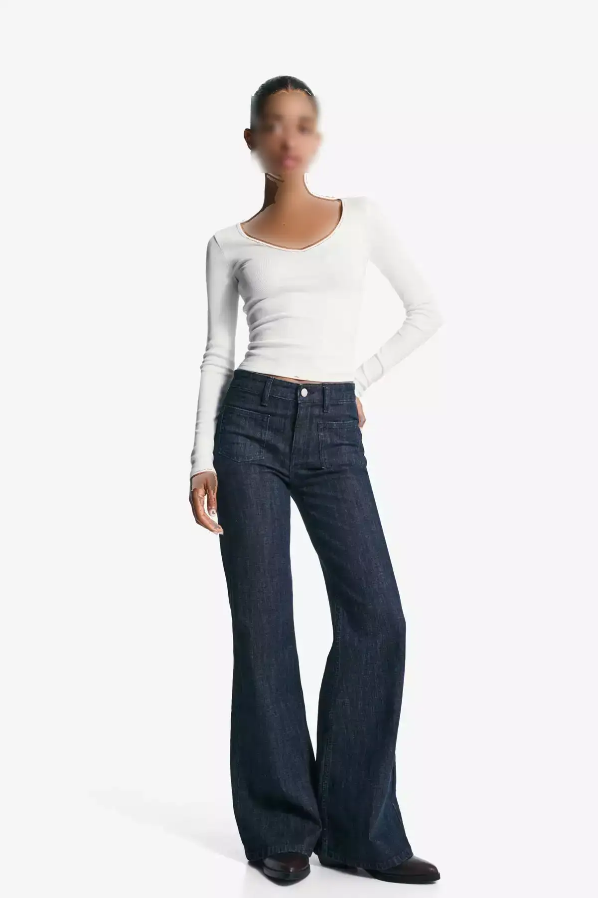 تیشرت آستین بلند یقه V برند Bershka - 967955235