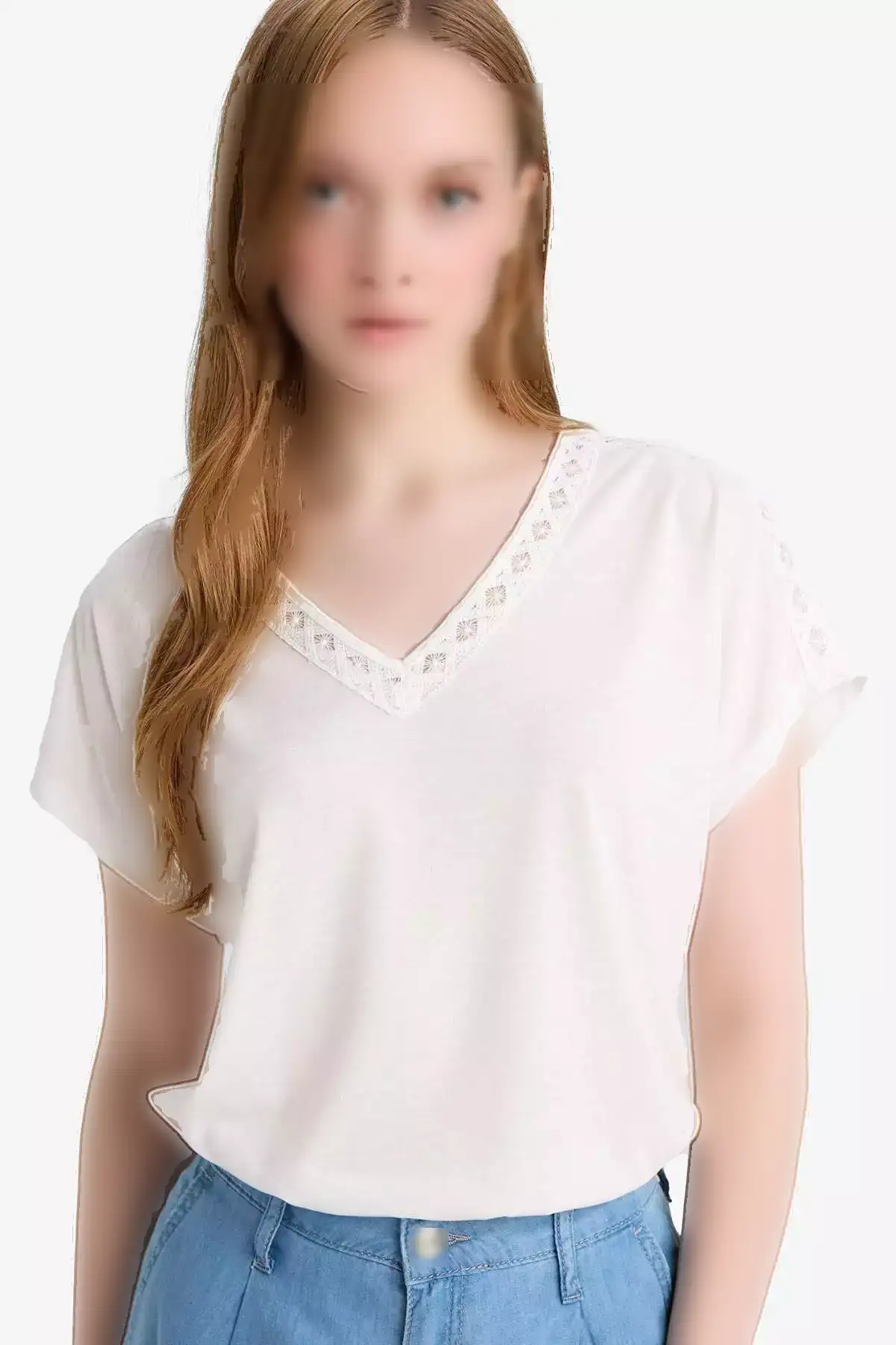 تیشرت آستین کوتاه یقه V مدل F2766AX25SM برند Defacto - 938962501