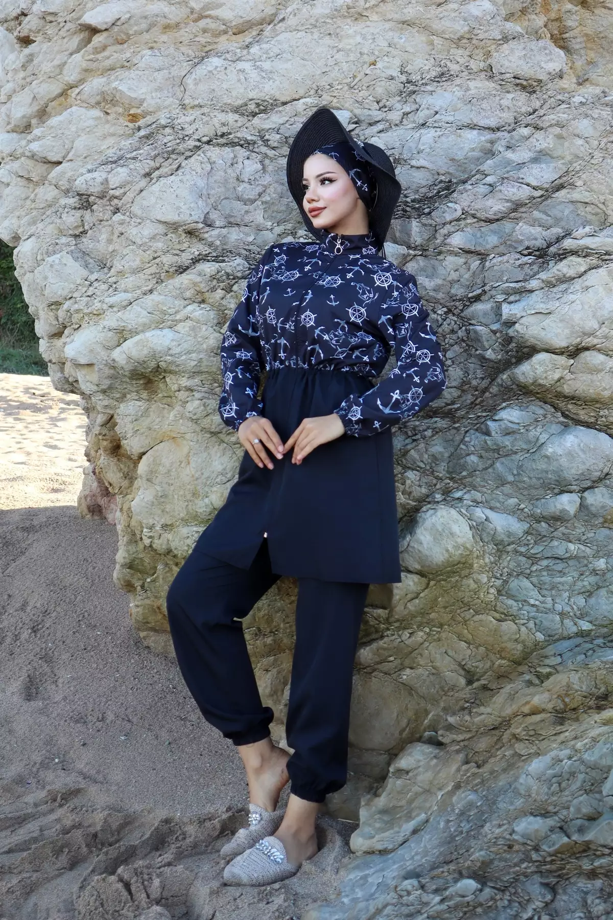 ماهیگیر سهتکه با طرح چپا و کمربند قابل تنظیم با رنگ سیاه و سفید برند new ats - 875877427