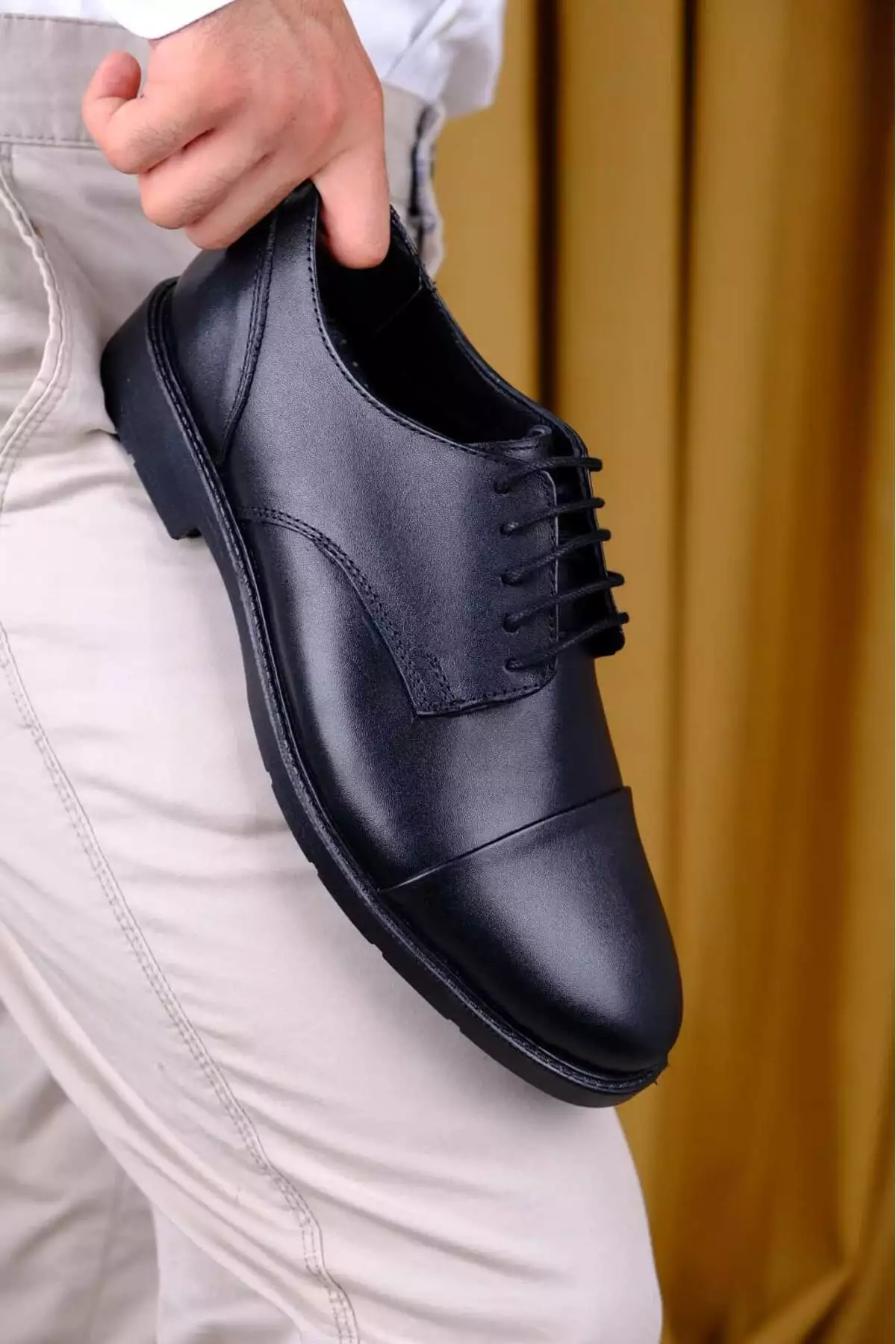 کفش کلاسیک چرم طبیعی با بند برند shot night - 855417956