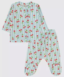 ست پیژامه با طرح گیلاس راه راه برای ۱ تا ۶ ماه - آبی ۱ تا ۳ ماه برند Civil Baby - 885019207