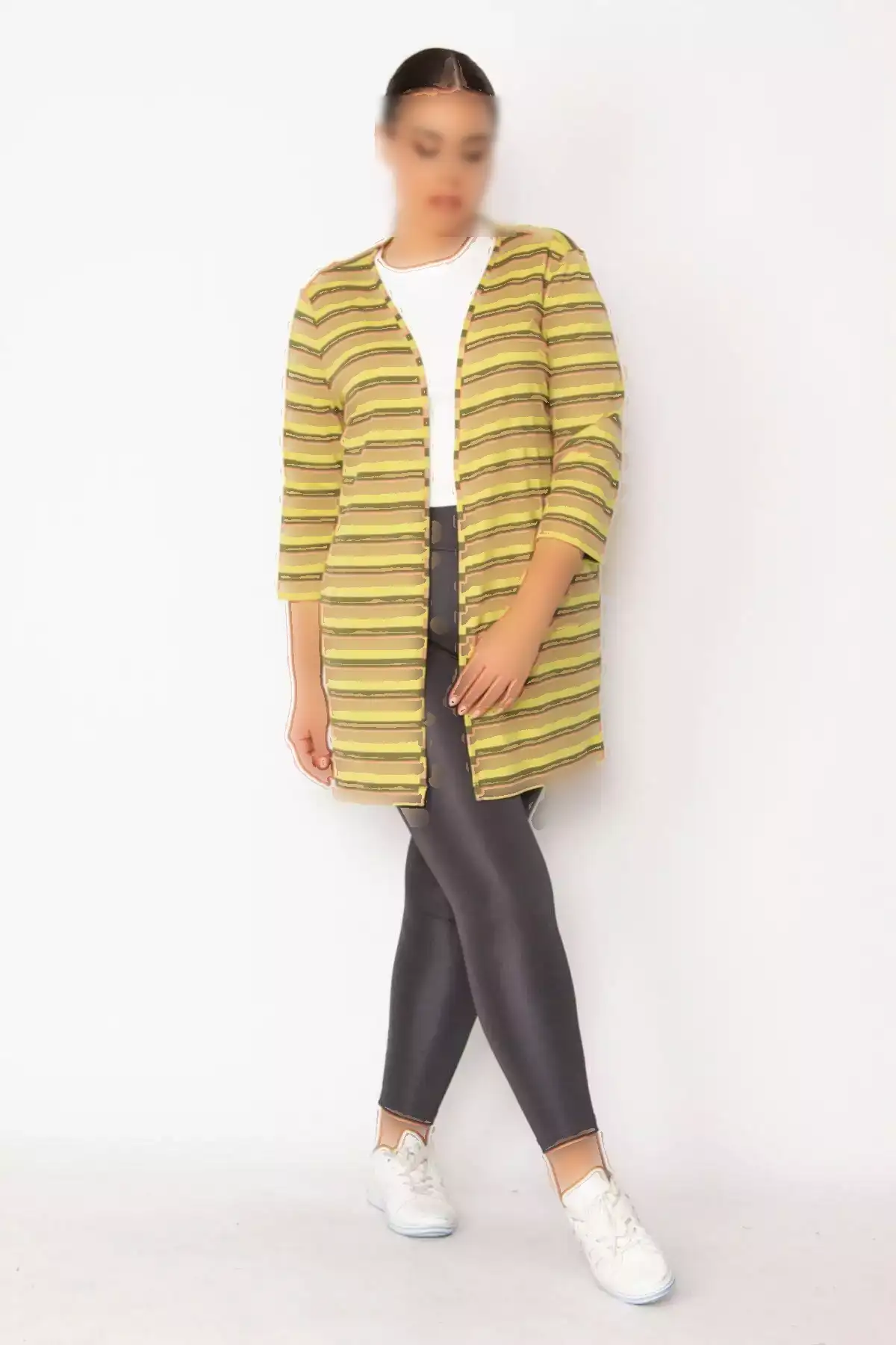 کاپشن زنانه بزرگ سایز حکایی با خطوط و از جنس ویسکوز 65n28700 برند Şans - 159172089