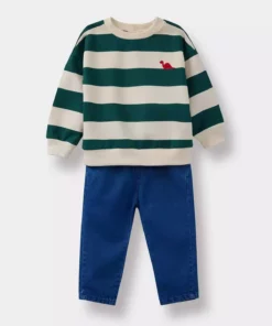 ست دو تکه پسرانه شامل سویشرت راه‌راه و شلوار جین برند Defacto - 965742705