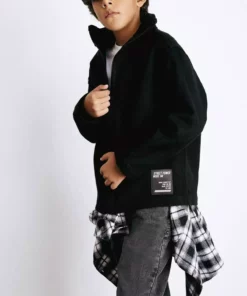 پیراهن کاپشن پسرانه گشاد با یقه ایستاده و آستین بلند، زیپ دار مدل F1473A825WN برند Defacto - 990798125