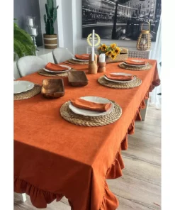 روکش میز قرمز آجری وینتج با بافت مخملی و لایه‌دار (شامل دستمال نمی‌باشد) برند Decamor home - 901587751