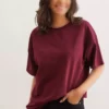 تی‌شرت اورسایز یکنواخت زنانه با طرح چاپی جلو و پشت به رنگ Bordeaux (بوردو) دو نخ TSH-19000696 برند Olalook - 892543532