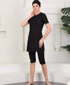 ست مایو تکتا کوتاه آستین دار بیتی لی کرال، نیمه پوشیده، رنگ مشکی برند İncy - 841466311